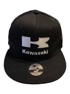 Three In Black Kawasaki Embroidered Trucker Hat Unisex